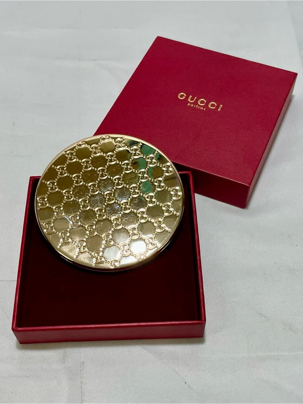 Gucci Parfums Gold Embossed Compact Mirror, NIB